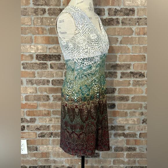 Calvin Klein green brown ombré reptile print batik style stretch dress small - Picture 5 of 11